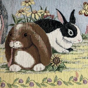 Bunny Rabbits Easter Table Runner Tassels Textile 13X76 blue floral LIKE…